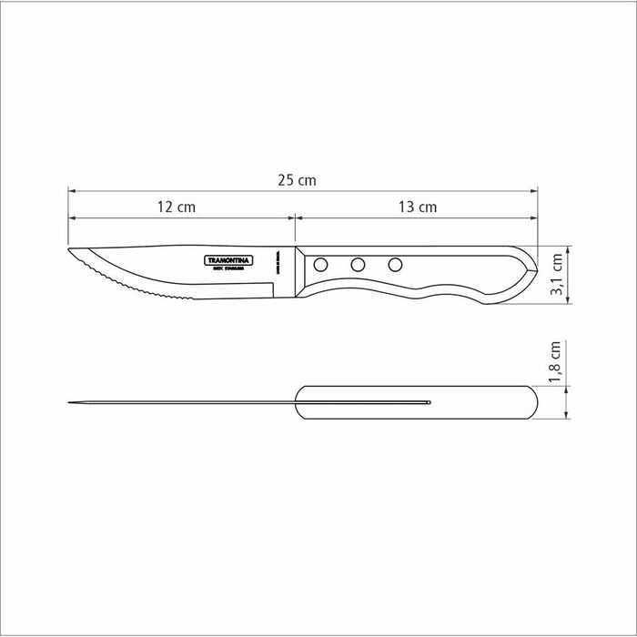 Tramontina Juego de 4 Cuchillos de Asado Jumbo con Mango Polywood Castaño, Hoja de Acero Inoxidable 12.7 cm (5")