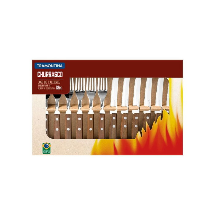Tramontina Juego para asado tradicional 12 piezas con cuchillos y tenedores de madera oscura Tramontina Juego para asado tradicional 12 piezas con cuchillos y tenedores de madera oscura