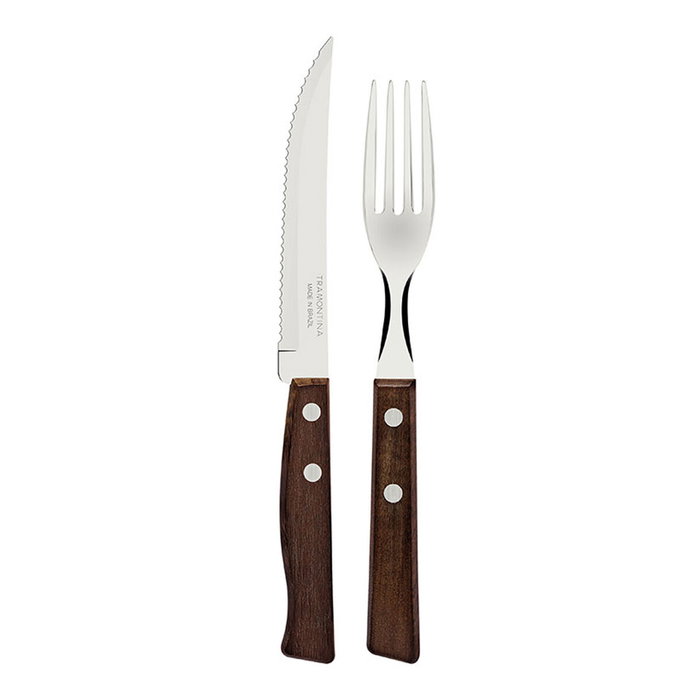 Tramontina Juego para asado tradicional 12 piezas con cuchillos y tenedores de madera oscura Tramontina Juego para asado tradicional 12 piezas con cuchillos y tenedores de madera oscura