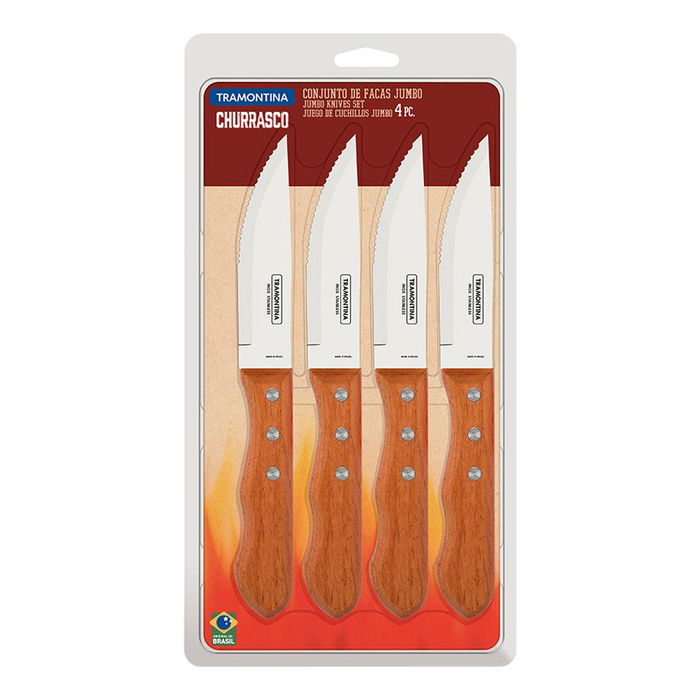 Tramontina Juego de Cuchillos para Asado Jumbo 12,7 cm Acero Inoxidable Mango Madera Natural 4 Piezas