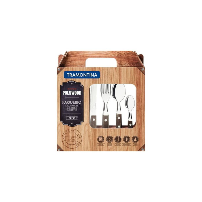Tramontina Juego de cubiertos Polywood 24 piezas Castaño con mangos de madera de acero inoxidable