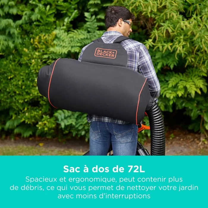 Black + Decker BEBLV300-QS Aspirador Soplador Triturador de Mochila 3000W 72L Black + Decker BEBLV300-QS Aspirador Soplador Triturador de Mochila 3000W 72L