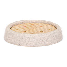 Andrea House Jabonera de Arenisca y Fresno Ø10,5 x 2 cm Beige / Madera