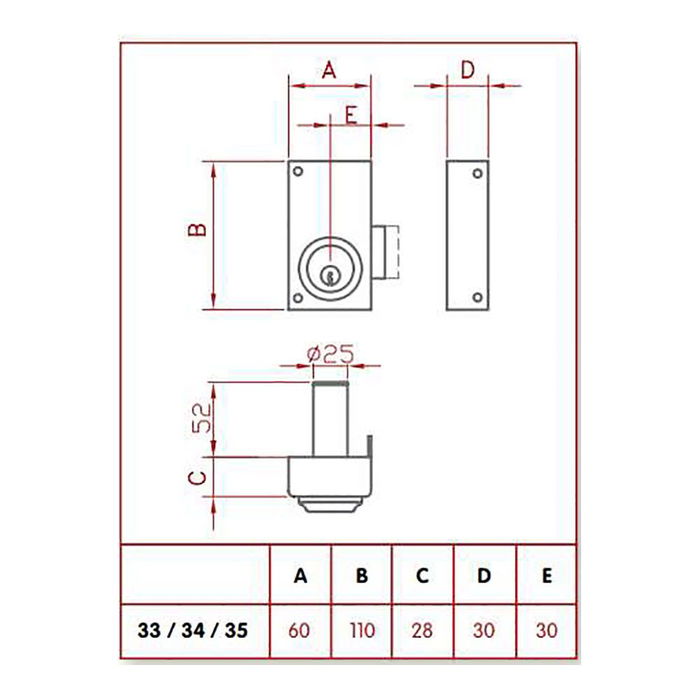 Jis Cerradura de sobreponer 34-6i Izquierda Golpe y Llave 60mm Dorado 3 Llaves