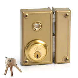 Jis Cerradura de sobreponer 35-6d dorado mano derecha con manilla, golpe y llave