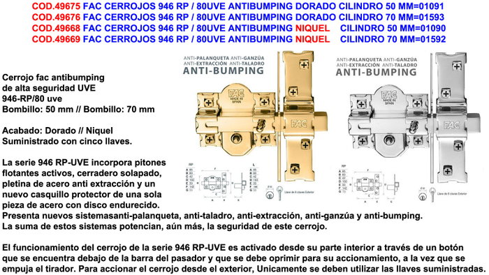 Fac Cerrojo 946-rp/80 uve Níquel