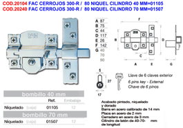 Fac Cerrojo 300-r/80 Níquel F01105