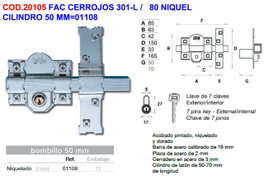 Fac Cerrojo 301-l/80 Níquel