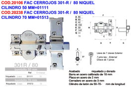 Fac Cerrojo 301-r/80 Níquel F01111