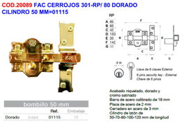 Fac Cerrojo 301-rp/80 Dorado F01115