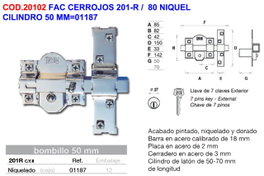 Fac Cerrojo 201-r/80 Níquel F01187
