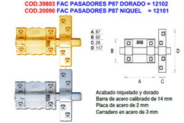 Fac Pasador 300-p/87 Dorado F12102
