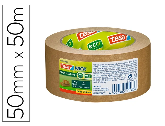 Tesa Tesapack Paper Standard Cinta de Embalaje de Papel Marrón 50 m x 50 mm