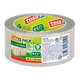Tesa Cinta de Embalaje Ultra Strong Tesapack Eco 50 mm x 66 m, Adhesivo Acrílico, PET Reciclado, Para Cartones de Hasta 30 kg