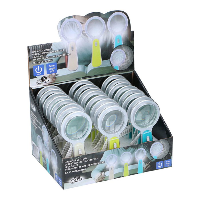 Lupa con Luz LED, Colores Surtidos, ø6,5 x 1 x 14,5 cm