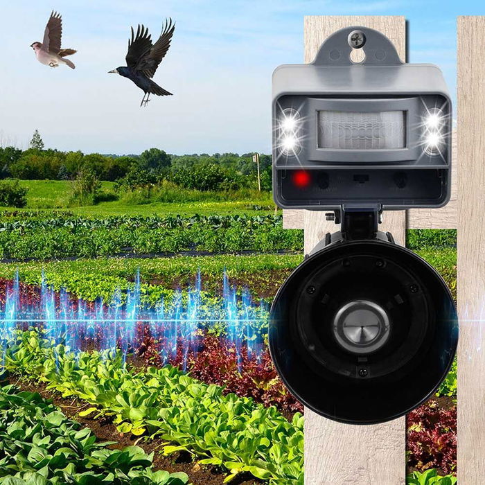 Weitech Ahuyentador Sonoro de Pájaros con Flash para Exterior con Detector de Movimiento