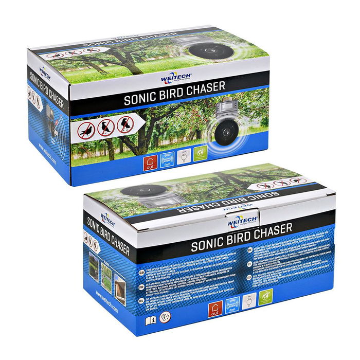 Weitech Ahuyentador Sonoro de Pájaros con Flash para Exterior con Detector de Movimiento