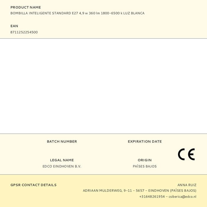 Alpina Bombilla LED Inteligente Standard E27 4.9W 360 lm 1800-6500K Luz Blanca