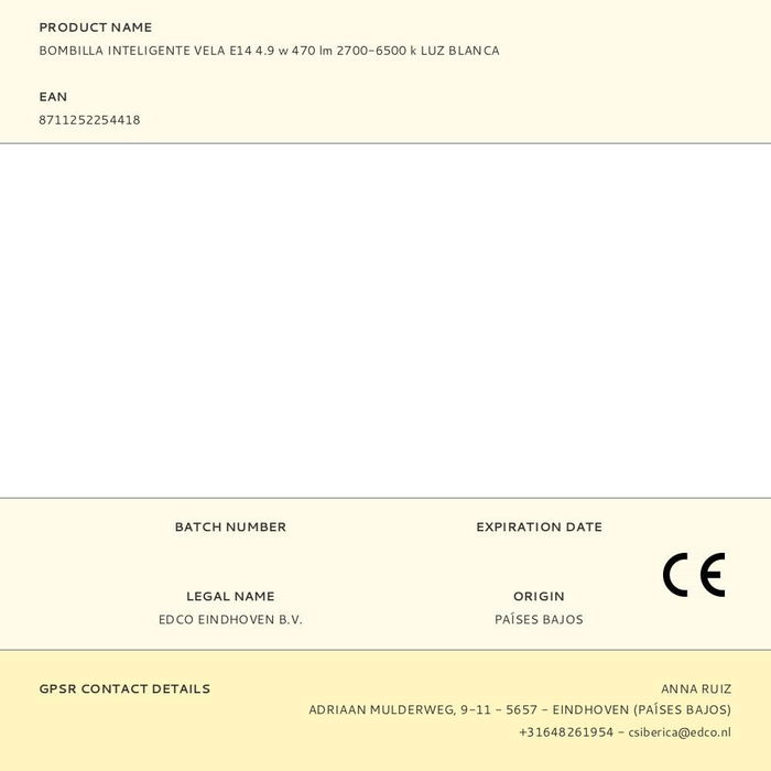 Alpina Bombilla Inteligente Vela E14 4.9W 470 lm 2700-6500K Luz Blanca Wi-Fi