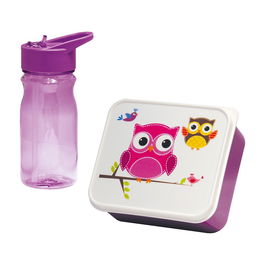 Mondex Caja infantil para merienda con cantimplora Buho 0,85 l / 0,5 l