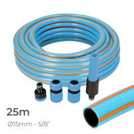Edm Kit Manguera de Jardín Pro Ø15 mm 5/8" 25 m, PVC Flexible de 3 Capas, Presión Máxima 30 bar, Resistente a Rayos UV y Algas