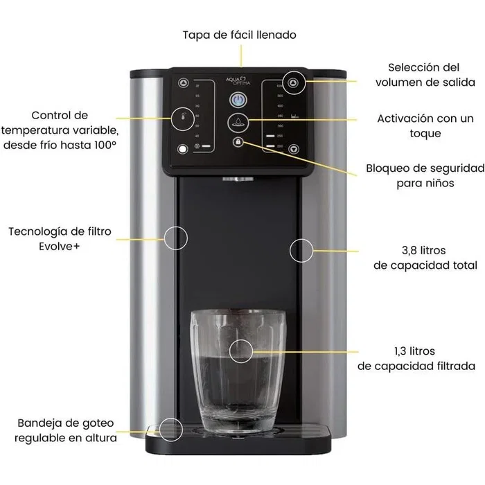 LAICA STAUR001 Dispensador Enfriador de Agua con Filtro, Agua Fría y Caliente, 3.8L, Negro/Acero, para Grifo