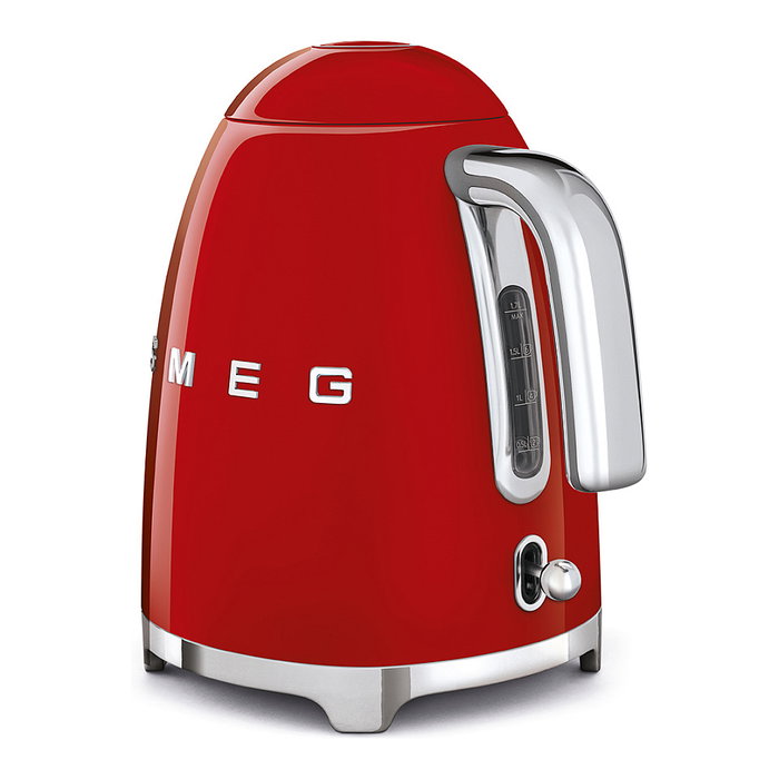 Smeg KLF03RDEU Hervidor de Agua 1.7 Litros 2400W Color Rojo Acero Inoxidable con Indicador de Nivel y Base Giratoria 360°