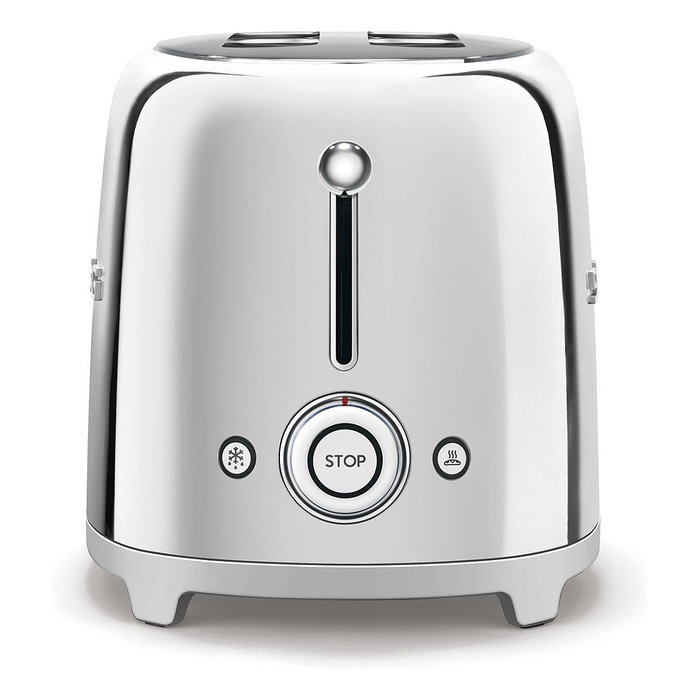 Smeg TSF02SSEU Tostador de 4 Rebanadas, Cromo, Acero Inoxidable, 1500 W, 6 Niveles, Ranura Larga, Descongelar, Recalentar