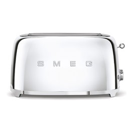 Smeg TSF02SSEU Tostador de 4 Rebanadas, Cromo, Acero Inoxidable, 1500 W, 6 Niveles, Ranura Larga, Descongelar, Recalentar