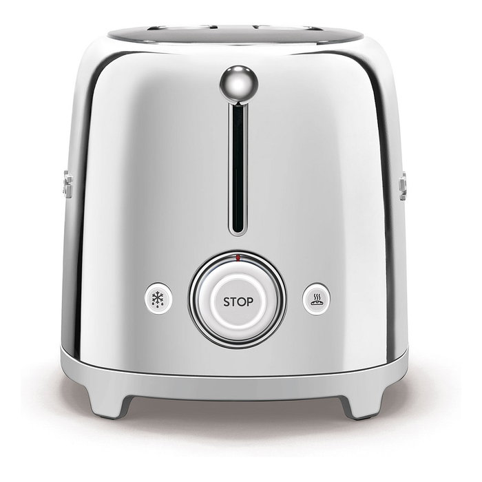 Smeg TSF02SSEU Tostador de 4 Rebanadas, Cromo, Acero Inoxidable, 1500 W, 6 Niveles, Ranura Larga, Descongelar, Recalentar