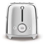 Smeg TSF02SSEU Tostador de 4 Rebanadas, Cromo, Acero Inoxidable, 1500 W, 6 Niveles, Ranura Larga, Descongelar, Recalentar