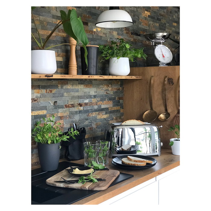 Smeg TSF02SSEU Tostador de 4 Rebanadas, Cromo, Acero Inoxidable, 1500 W, 6 Niveles, Ranura Larga, Descongelar, Recalentar