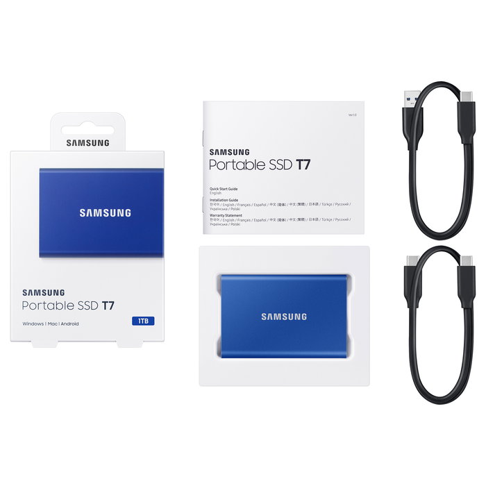 Samsung Portable SSD T7 1TB USB 3.2 Gen2 Azul, 1050 MB/s, Protección Contraseña