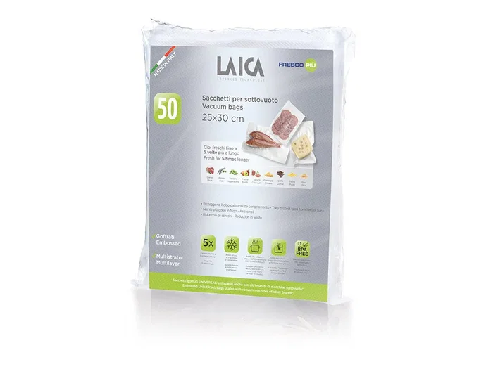 Laica Bolsas para Envasar al Vacío, 100 Unidades, 20 cm x 28 cm, Específicas para Alimentos, Evita Olores en Nevera, VT3501