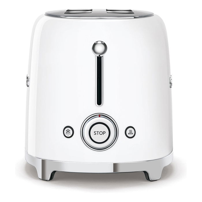 Smeg TSF02WHEU - Toaster de 4 rebanadas en color blanco, acero inoxidable, 1500 W, con función descongelar, recalentar y bandeja extraíble