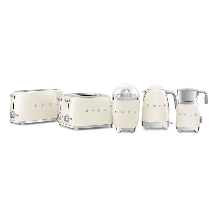 Smeg TSF03CREU Tostador de 4 Ranuras, 2000W, Color Crema, Diseño Años 50, Acero Inoxidable con Función Descongelar y Recalentar
