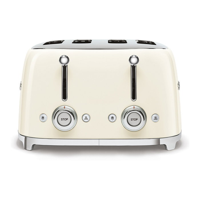 Smeg TSF03CREU Tostador de 4 Ranuras, 2000W, Color Crema, Diseño Años 50, Acero Inoxidable con Función Descongelar y Recalentar
