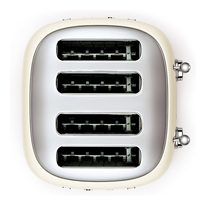 Smeg TSF03CREU Tostador de 4 Ranuras, 2000W, Color Crema, Diseño Años 50, Acero Inoxidable con Función Descongelar y Recalentar
