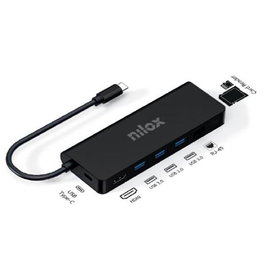 Nilox NXDSUSBC04 Dock Station USB-C 8 en 1 con HDMI 4K, 3 Puertos USB 3.2, Ethernet RJ45, Lector SD/Micro SD y Carga PD 100W - Negro