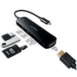Nilox NXDSUSBC05 Dock Station 5 En 1 Usb-C A Hdmi 4K, 2Xusb 3.0, Lector Tarjetas Sd Y Micro Sd, Negro