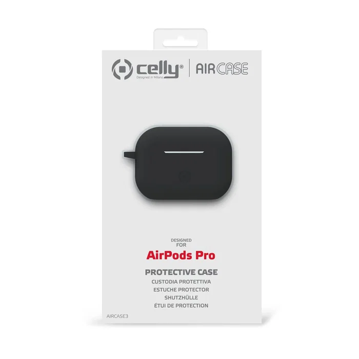Celly AIRCASE3BK Funda Protectora de Silicona Compatible con Apple AirPods Pro - Negro