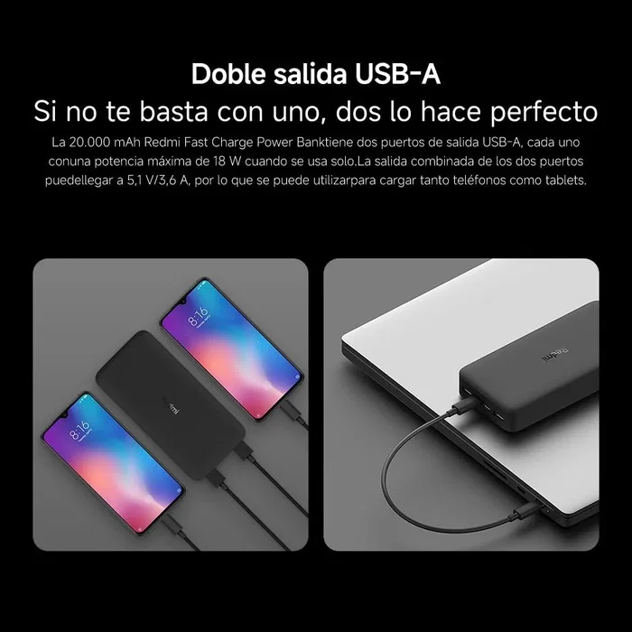 Xiaomi Redmi Power Bank 20000mAh 18W Fast Charge Negro