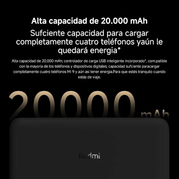 Xiaomi Redmi Power Bank 20000mAh 18W Fast Charge Negro