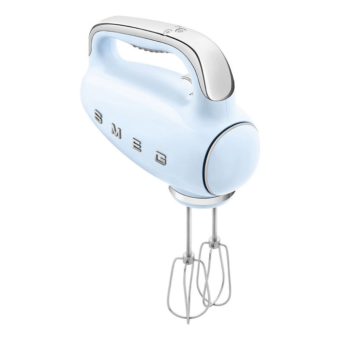 Smeg HMF01PBEU Batidora de Mano Retro 50s Azul Pastel, 250W, 9 Velocidades, Ganchos y Batidor, Aluminio y Acero Inoxidable