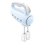 Smeg HMF01PBEU Batidora de Mano Retro 50s Azul Pastel, 250W, 9 Velocidades, Ganchos y Batidor, Aluminio y Acero Inoxidable
