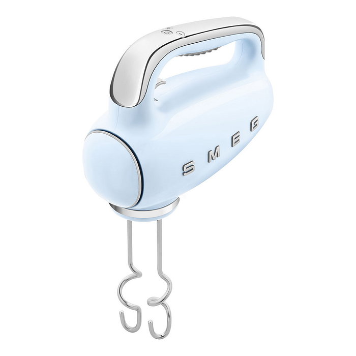 Smeg HMF01PBEU Batidora de Mano Retro 50s Azul Pastel, 250W, 9 Velocidades, Ganchos y Batidor, Aluminio y Acero Inoxidable
