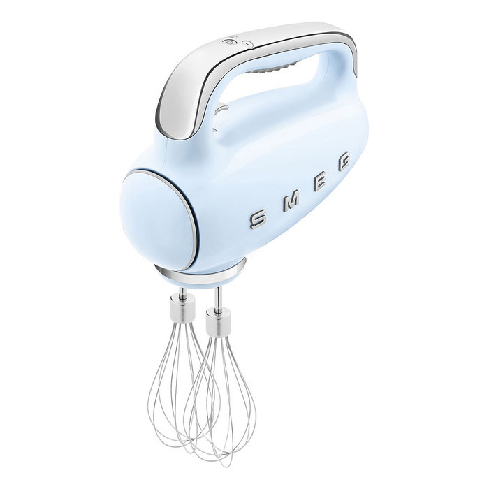 Smeg HMF01PBEU Batidora de Mano Retro 50s Azul Pastel, 250W, 9 Velocidades, Ganchos y Batidor, Aluminio y Acero Inoxidable
