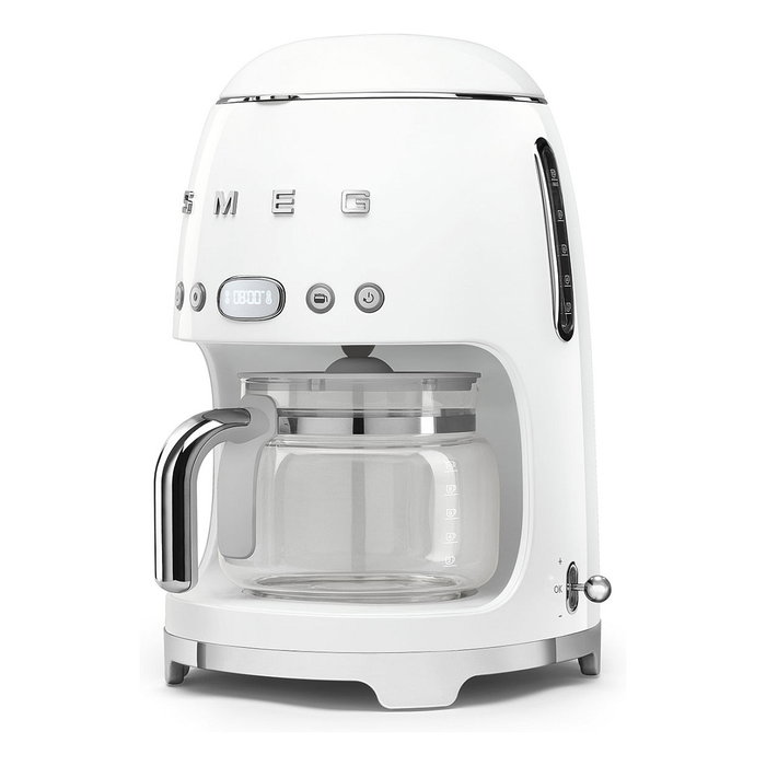Smeg Cafetera de Filtro Automática Estilo 50s DCF02WHEU, 1.4L, Ajuste de Intensidad, Manten Caliente, Programable, Blanco