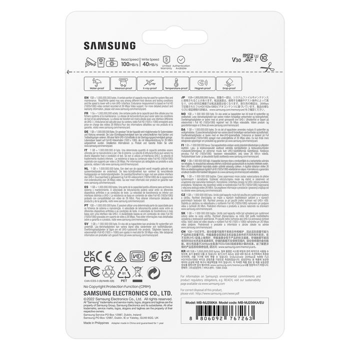 SAMSUNG PRO Endurance Tarjeta MicroSDXC UHS-I U3 256GB con Adaptador