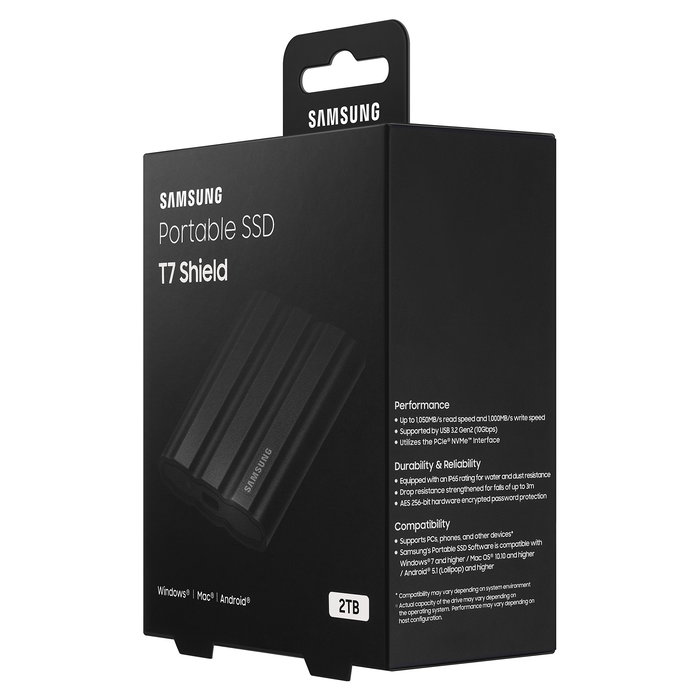 Samsung SSD Portátil T7 Shield MU-PE2T0S 2 TB USB-C 3.2 Gen 2 1050 MB/s Negro Resistente Agua y Polvo CE Samsung SSD Portátil T7 Shield MU-PE2T0S 2 TB USB-C 3.2 Gen 2 1050 MB/s Negro Resistente Agua y Polvo CE